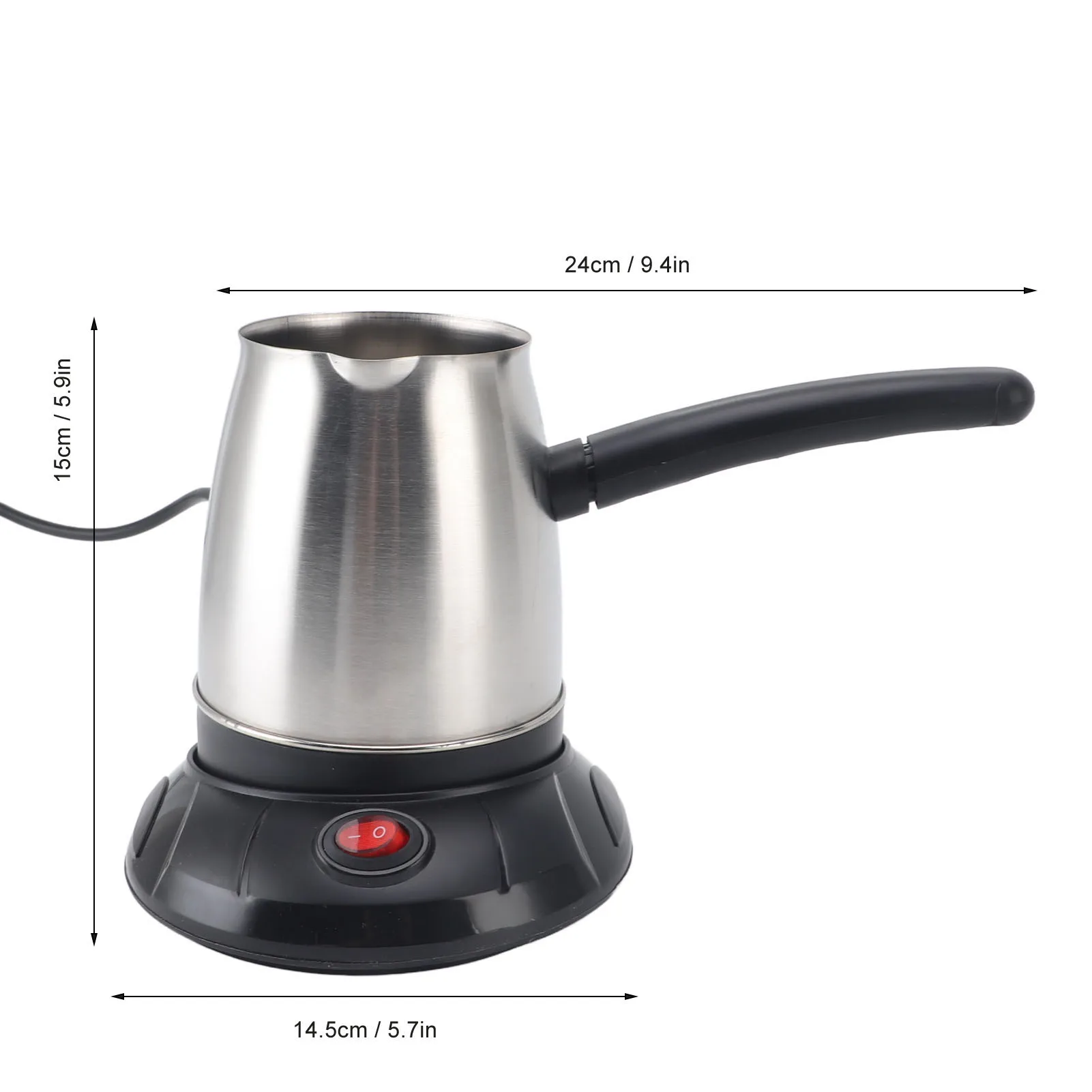 Cafetière turque électrique en acier inoxydable de 500ml, avec longue poignée amovible pour le thé et le lait