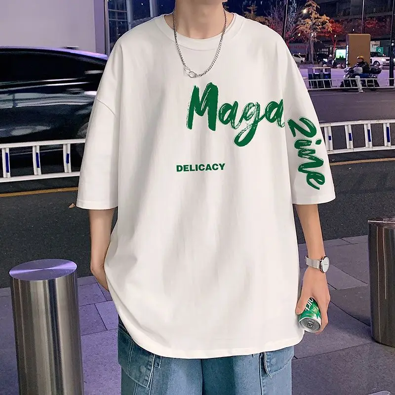 

Korean pure cotton short-sleeved T-shirt for men summer new American letter printed half-sleeved T-shirt trendy niche youth tops