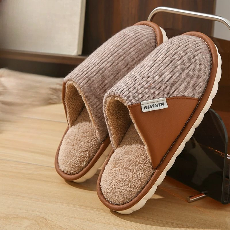 Winter Plush Cotton Slippers Men Women Warm Thick Sole Non Slip Indoor Home Furry Couple House Shoes Large Size