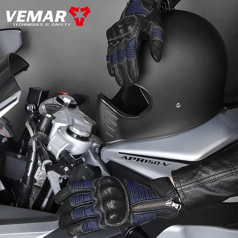 موضة VEMAR قفازات للدراجات النارية شاشة تعمل باللمس الرجعية دراجة نارية قفازات جلدية حقيقية الرجال النساء موتو عادية المتسابق قفازات ركوب الخيل #4