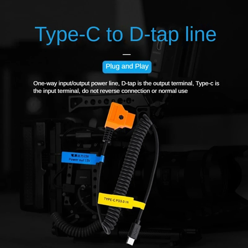 Кабель питания со штекером USB Type-C и разъемом D-Tap 15 в PD3.0, прочный и простой в использовании, для аккумуляторов с V-образным креплением