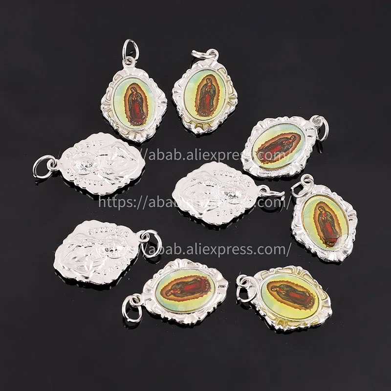 10 pieces/, Catholic style Catholic pendant medal mixed icon, rosary connector three hole religious amulet medal