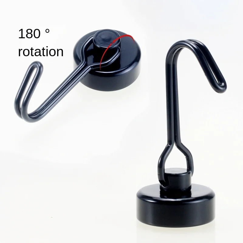 D20mm Black Strong Magnetic Hook 180 Degree Rotating Magnetic Hook Function Hanger Towel Key Hook Household Refrigerator