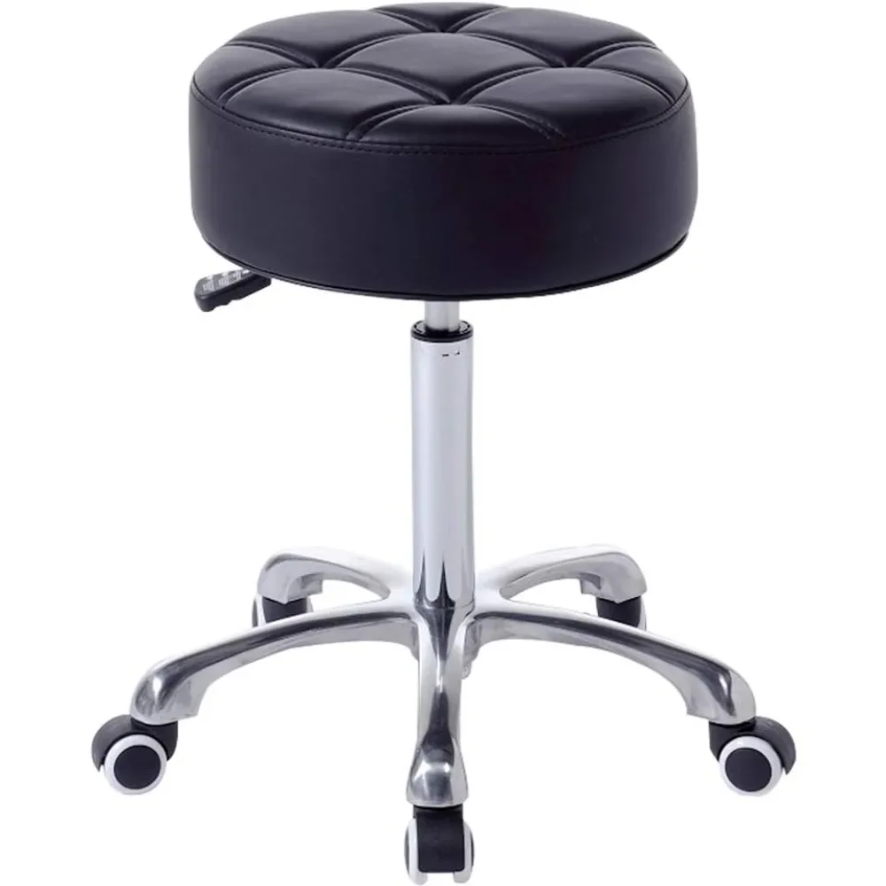 Rolling Salon Stool with Wider Round Seat- Height Adjustable Heavy-Duty Chair with Wheels for Salon Esthetician(Classic Wheels)