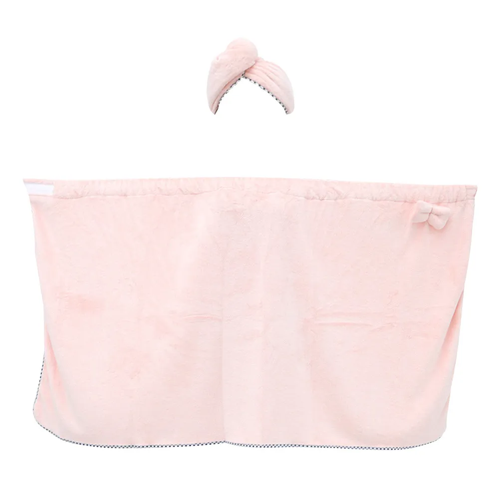 1Set Lovely Bowknot Coral Fleece Shower Towel 140x75cm Plus Hair Drying Cap Absorbent Soft Bath Towel Hair Wrap Quick