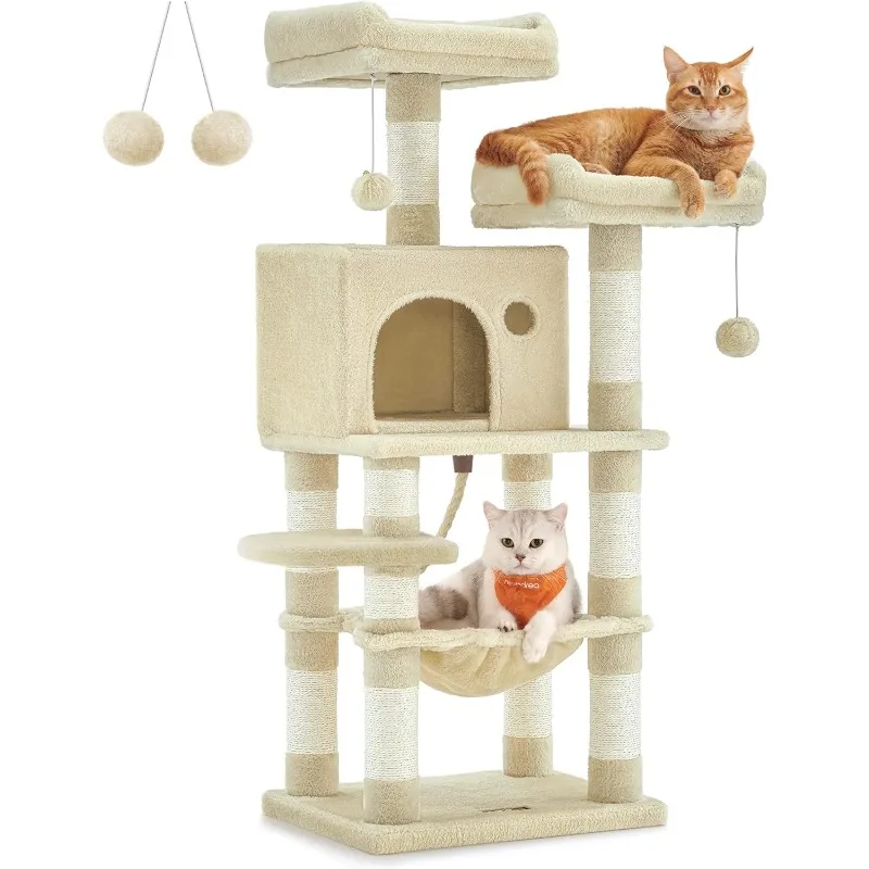 

44.1-Inch Cat Tree Tower for Indoor Cats, Multi-Level Cat Condo with 11 Scratching Posts, 2 Perches, Cave, Hammock