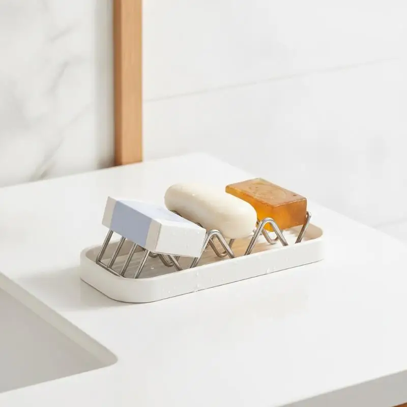 Self Draining Soap Holder With Rustproof Stainless Steel Rack Drain Tray Perfect For Bathroom Kitchen Countertop