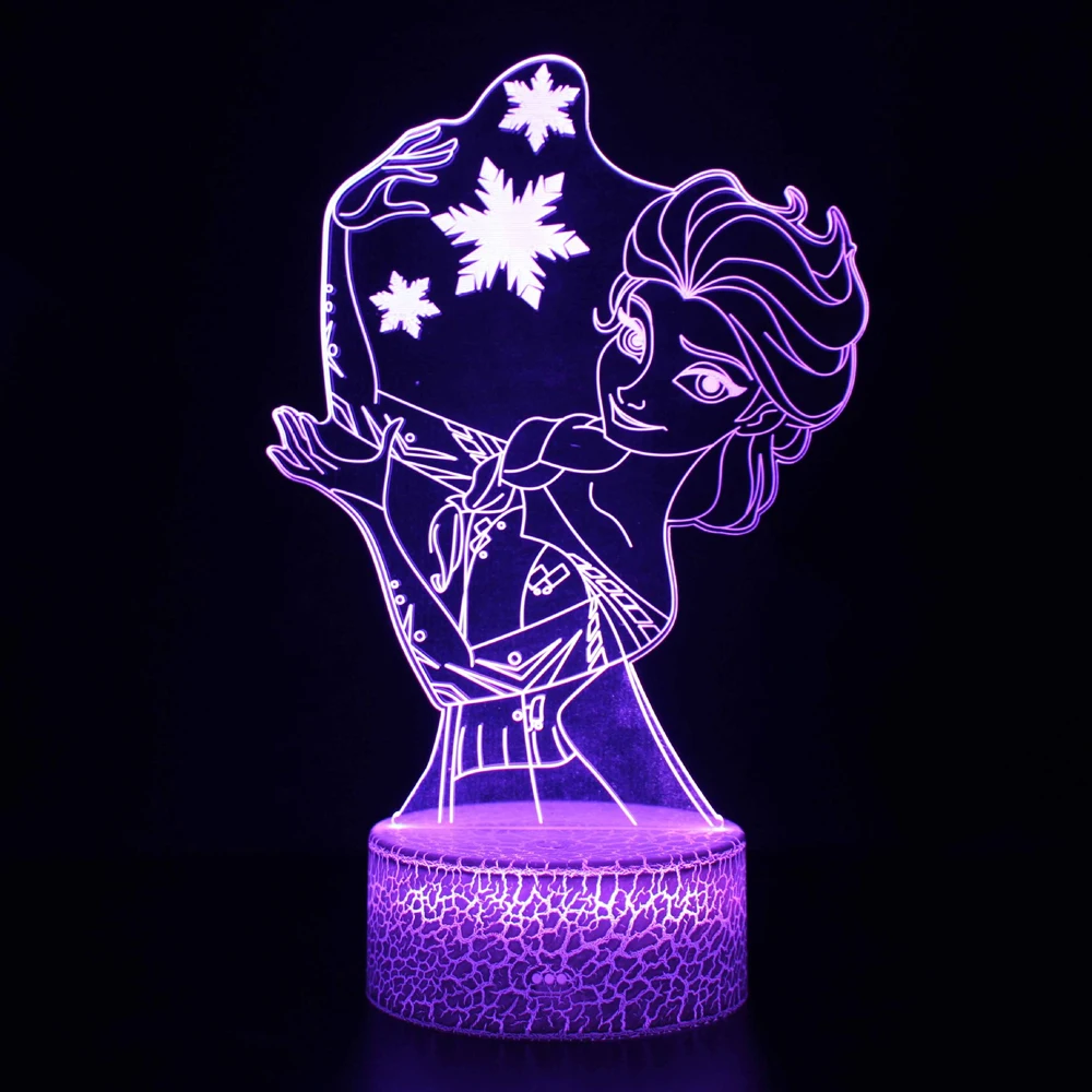 Frozen Princess 3D Visual Lamp Anna Elsa Figurine Tinker Bell LED Night Light USB charging Bed Room Decoration Birthday Gift