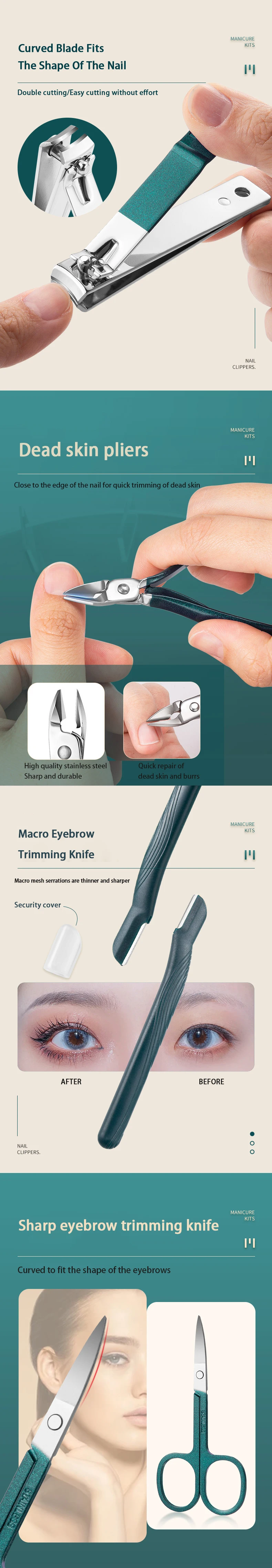 Professionelles 7/10/12/18-teiliges Nagelpflegeset aus Edelstahl, Maniküre- und Pediküre-Set, Nagelknipser-Set mit Reiseetui – Detail 2