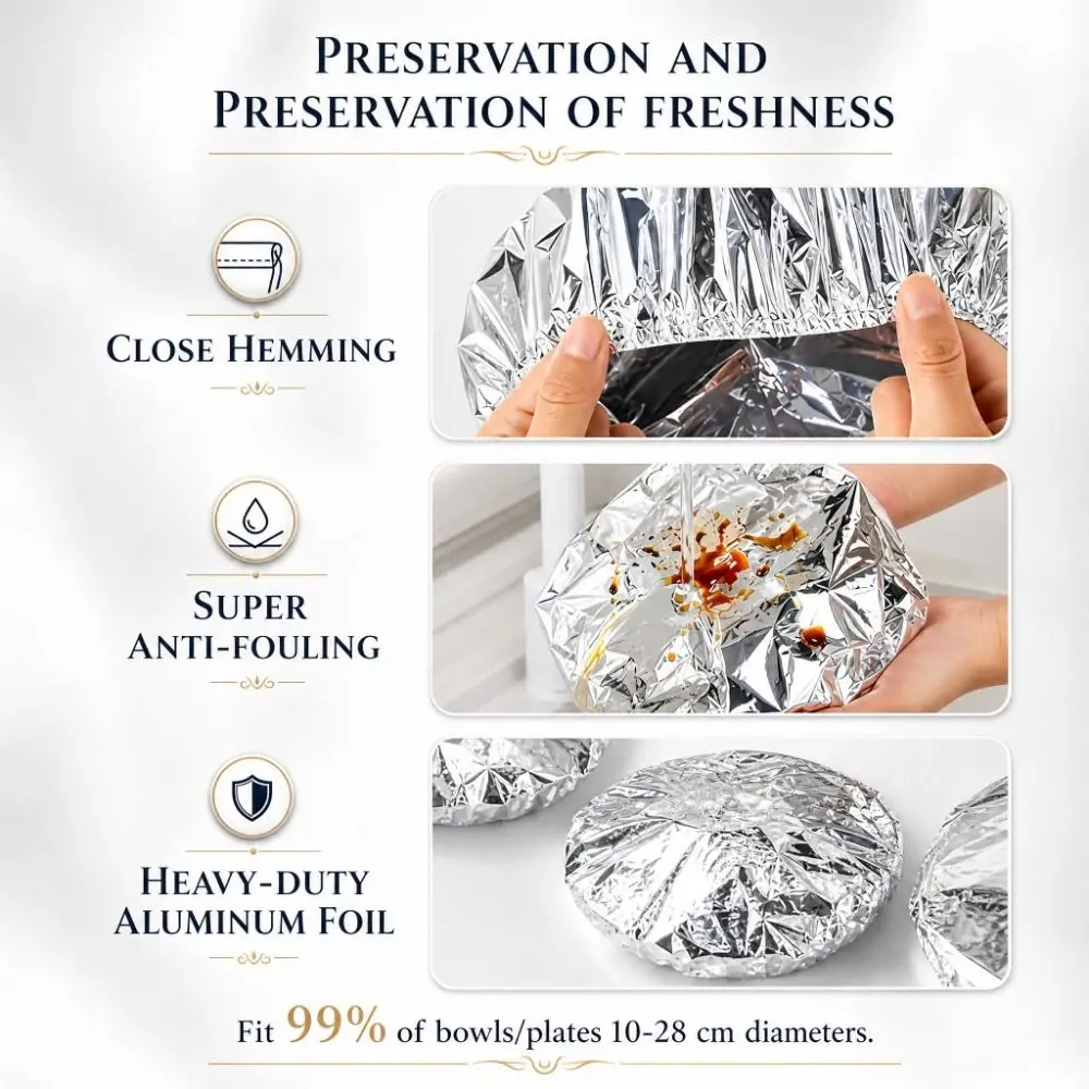 10/20Pcs Thickened Aluminum Foil Covers Heat Resistant Elastic Edge Food Storage Covers Reusable Food Insulation Covers