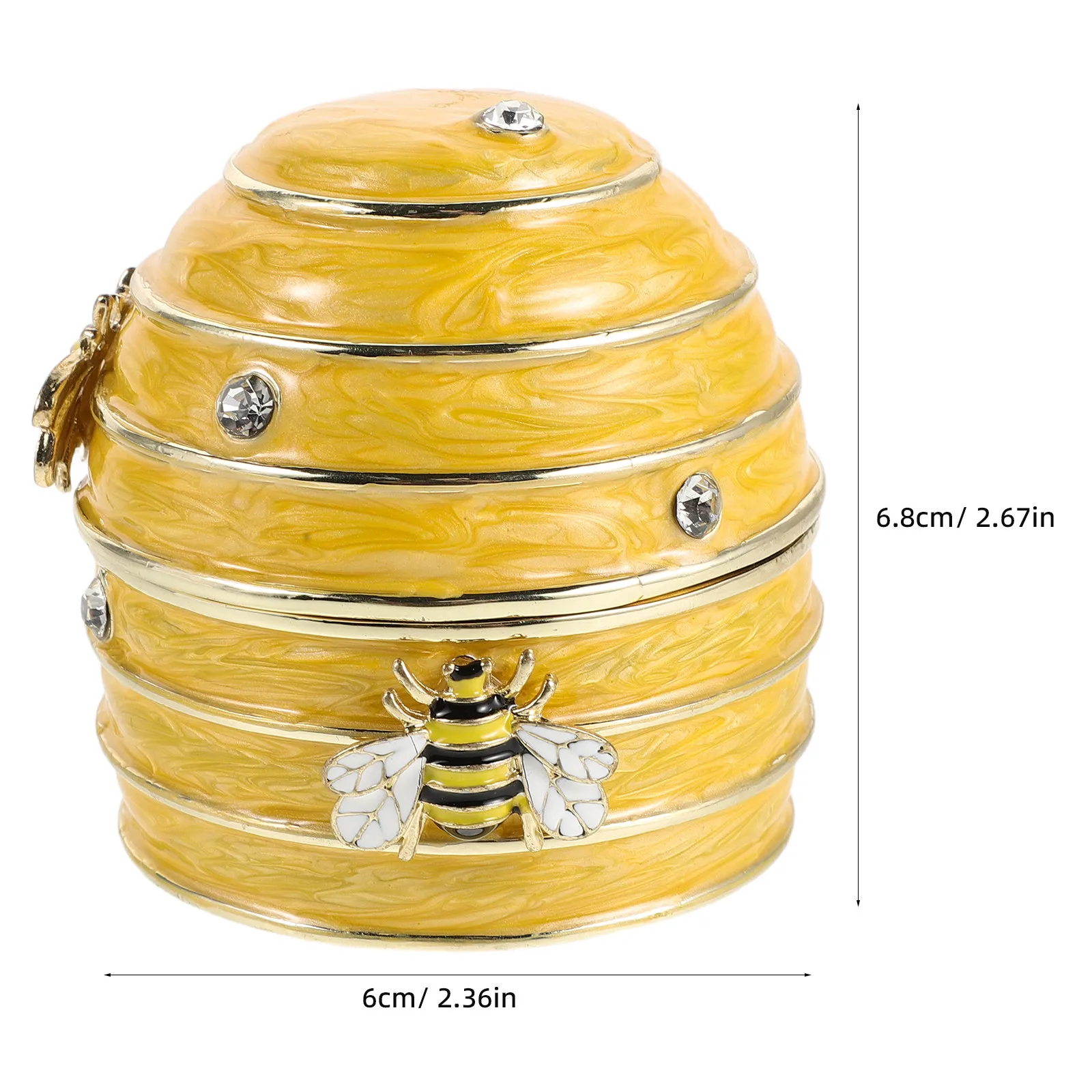 Enameled Honeycomb Jewelry Box Hand Painted Bee Pattern Decorative Trinket Storage Box Ring Holder Keepsake Organizer for Vanity