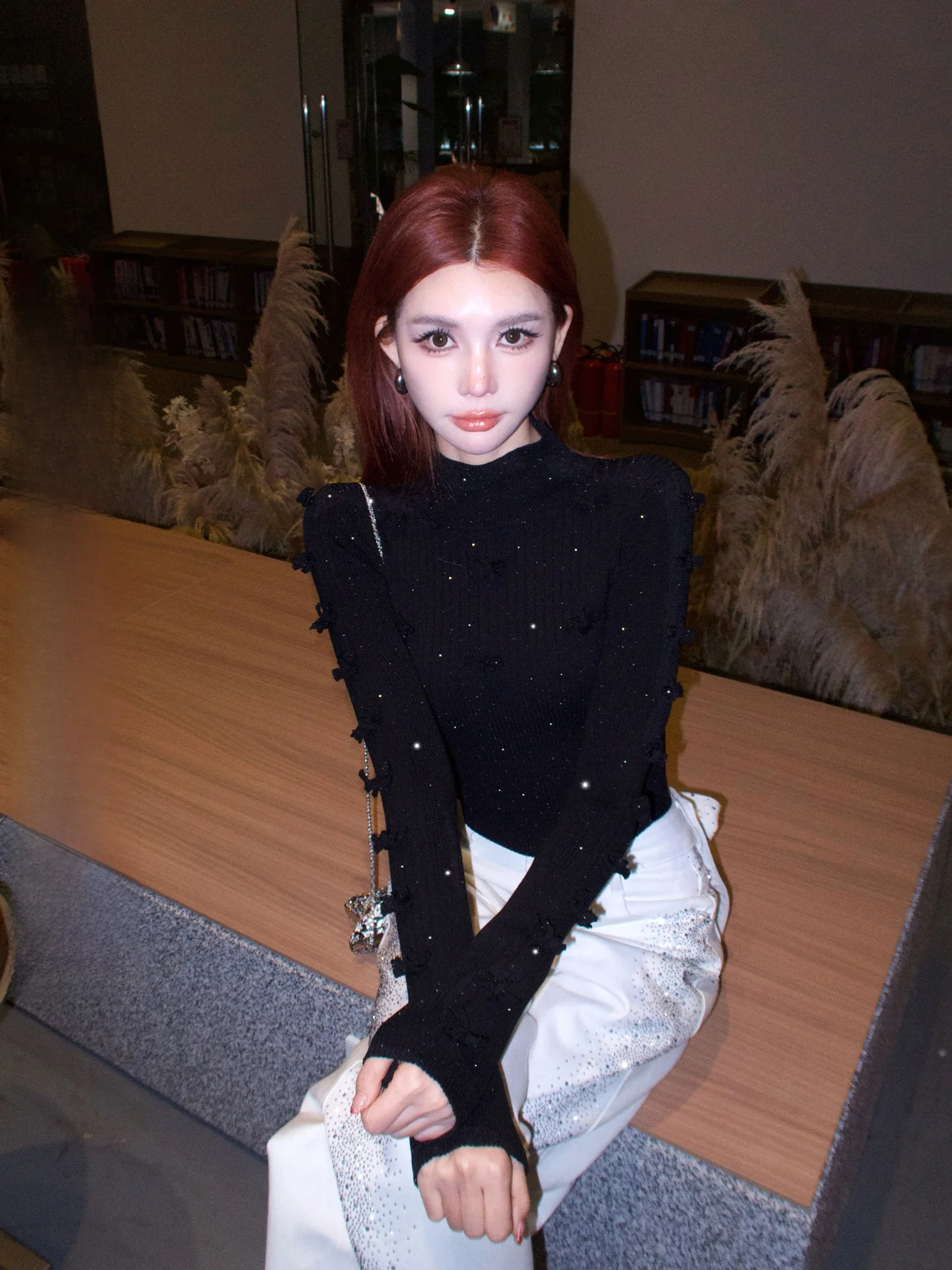 

Slim Fit Knot Long Sve mid Sve Women's Early Spring New Sle Li Wan Jun Little Fraance Wind Inner Wear Top