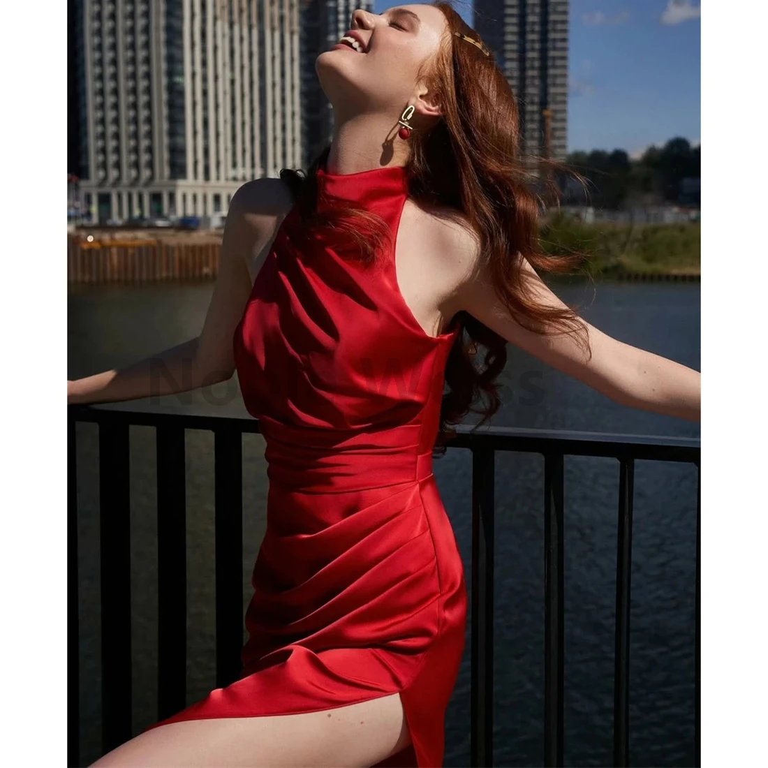 Elegante Satin-Abendkleider, Meerjungfrau, Stehkragen, Seitenschlitz, Partykleid, sexy Ballkleider nach Maß