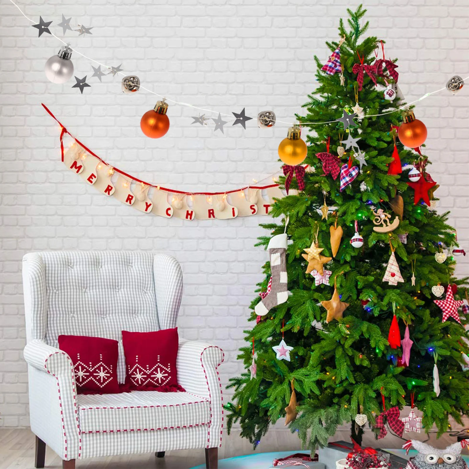 1 قطعة عيد الميلاد جرس الكرة سلسلة ضوء LED معلقة الديكور 20 أضواء بيضاء دافئة حفلة حديقة شجرة تزيين عيد الميلاد LED سلسلة #1