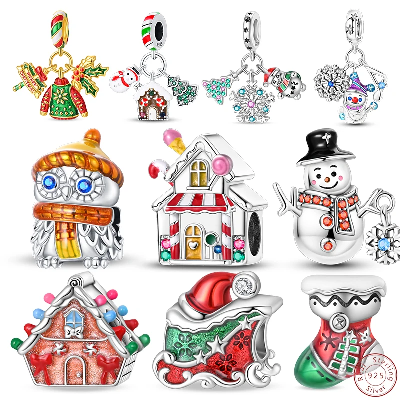925 Sterling Silver Romantic Christmas Snowman Gingerbread Santa Claus Charms Bead fit 3mm DIY Fine Jewelry Accessories