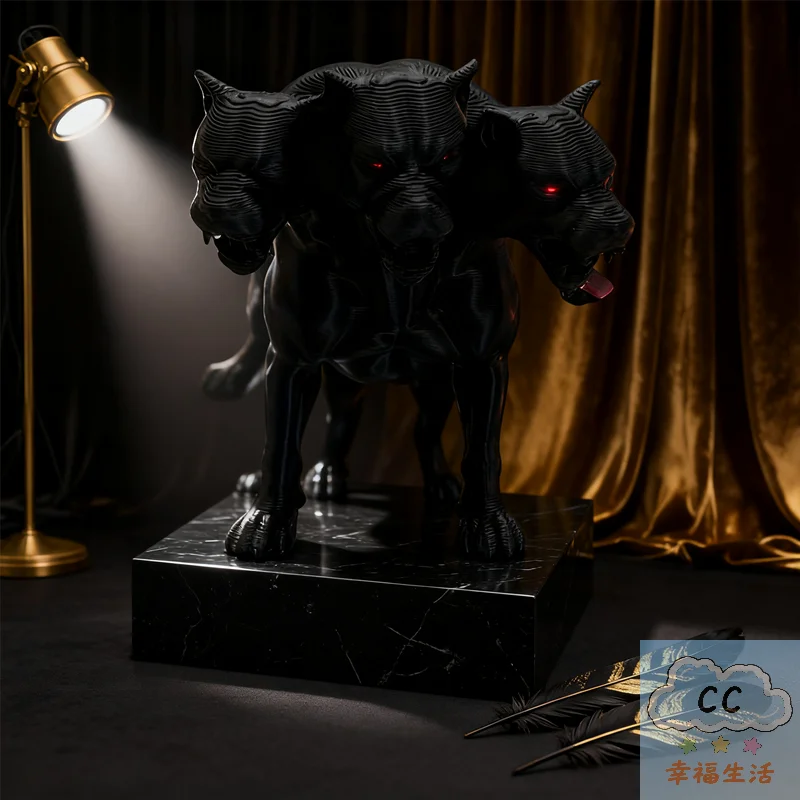 Cerberus Three-Headed Dog Statue, Gothic Style Black Sculpture, Collector's Desktop Ornament for Home Office Horror Dark Decor