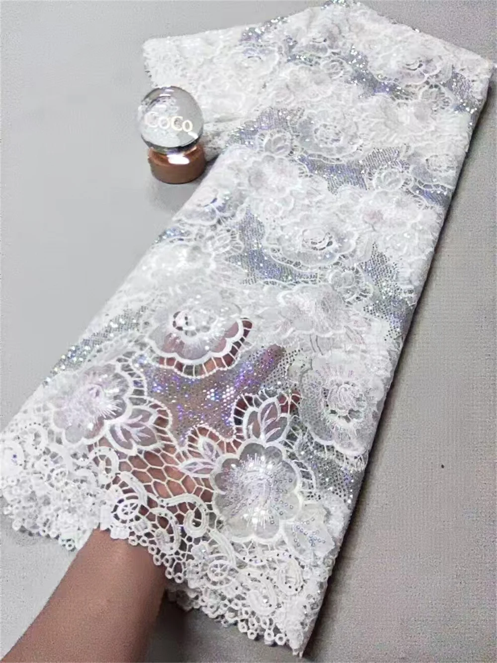 

2025 High Quality African Nigerian With Tulle Sewing Lace Fabric Guipure Embroidery Dresses Sequins Beads Stone 5yards XL080