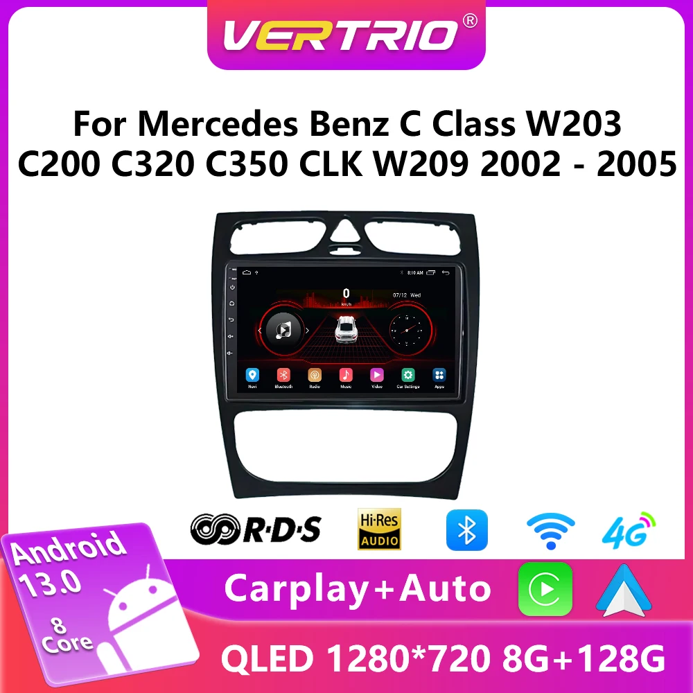 

9 Inch Android 13 Car Radio For Mercedes Benz C Class W203 C200 C320 C350 CLK W209 2002-2005 Multimedia Video Player GPS Navigat