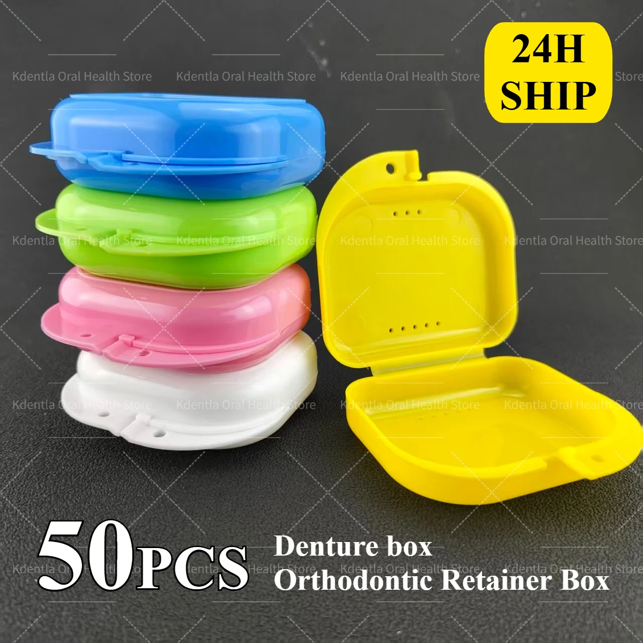 50Pcs Denture Case Retainer Box Dental Teeth Aligner Storage Holder Container for Braces Mouth Guard False Teeth Travel Case