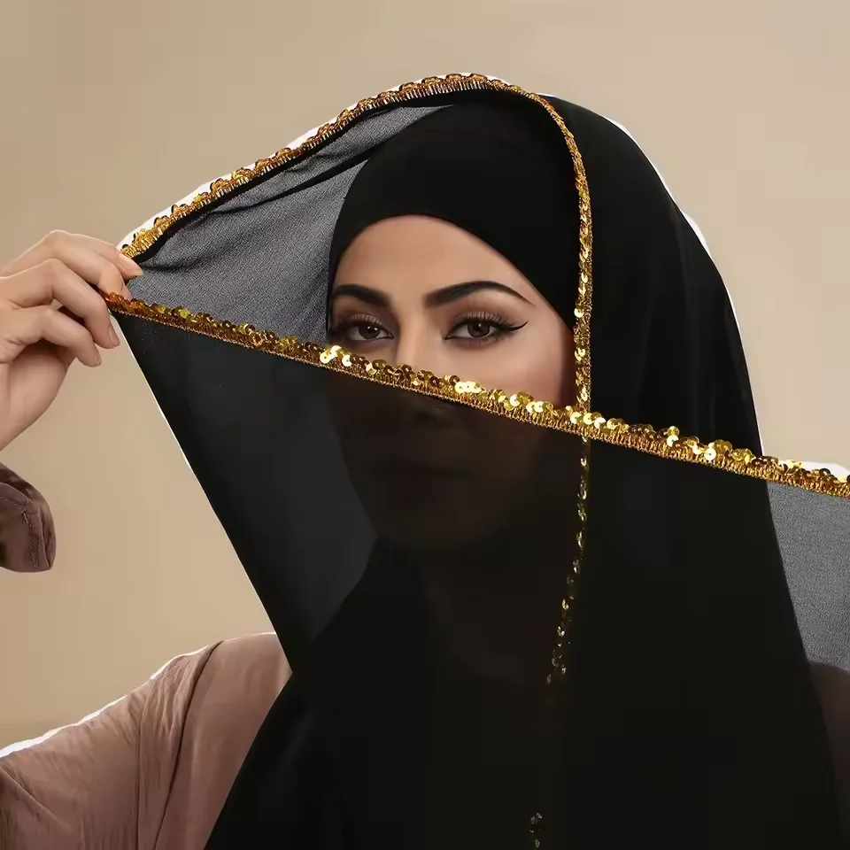 جديد مطرزة الشيفون وشاح طويل للنساء شال الحجاب مسلم الحجاب يلتف عصابات عقال Bufanda Foulard Turbante Mujer