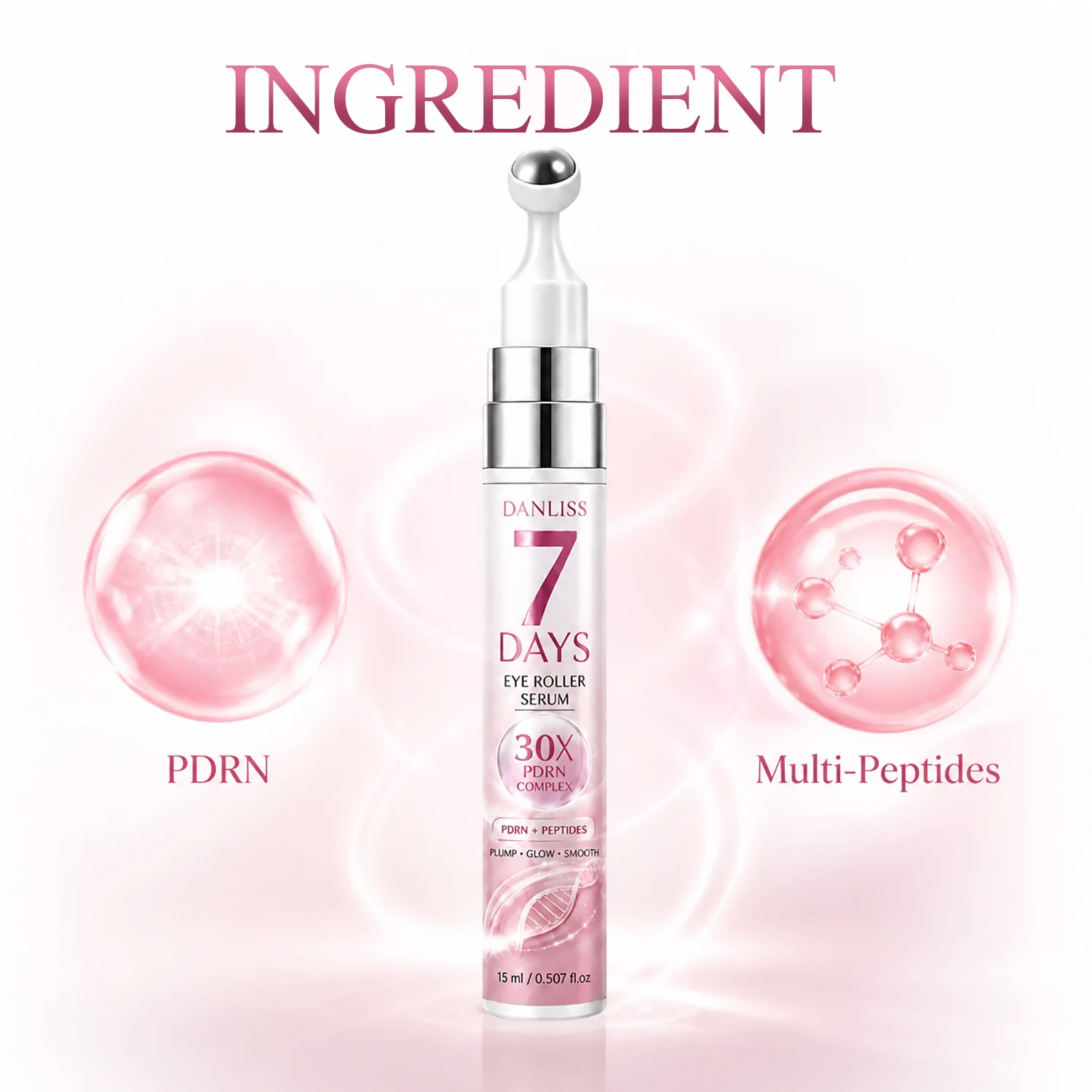 7 Days Eye Roller Serum 15ml 30X PDRN Complex Peptide Eye Serum 360°Roll‑on Massager Plump Glow Smooth Fine Lines Under Eye Skin