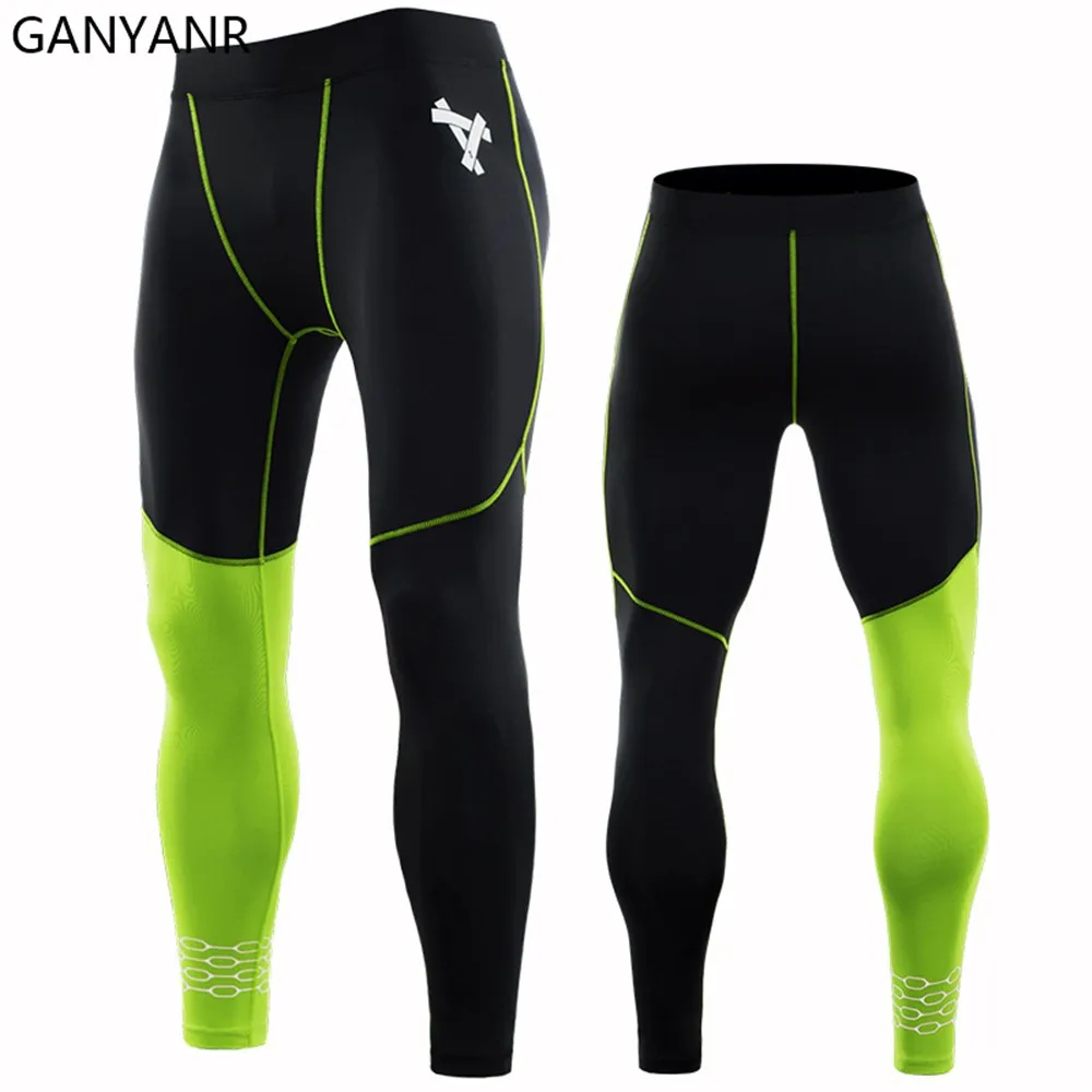 GANYANR legginsy do biegania męska kompresja trening Fitness dres legginsy do jogi Cargo sport piłka nożna siłownia