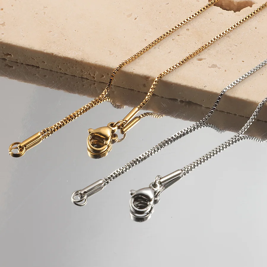 Fnixtar 10pcs 1mm-45cm Stainless Steel Box Chain Necklaces For Men Women 18k Gold PVD Plating DIY Jewelry Link Chokers Wholesale