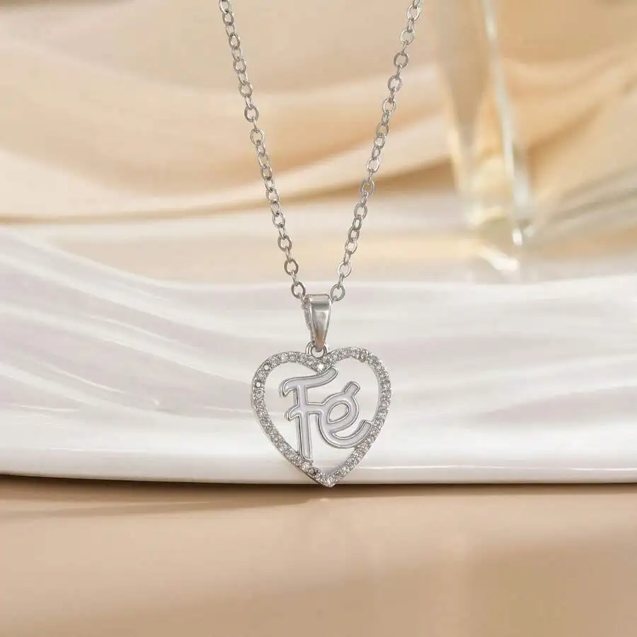 

Heart Shape FE Letter Pendant Necklace With Crystal Accents Copper Electroplated Chain