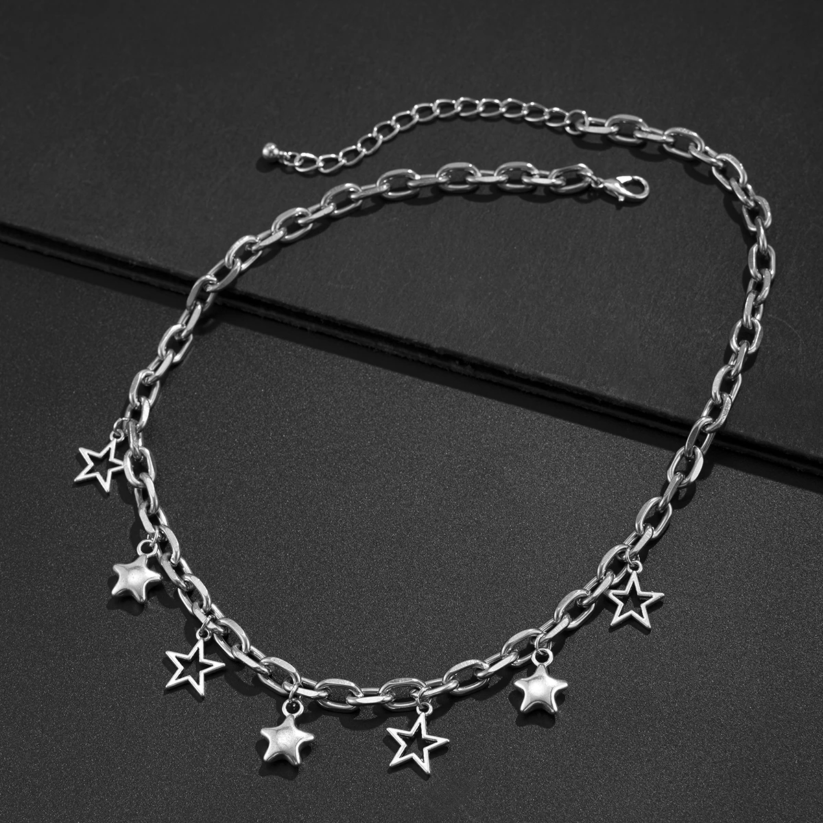 Salircon 2024 Five-pointed Star Pendant Necklace for Women Men Simple Hip Hop Clavicle Chain Necklace Spice Girls Neck Jewelry
