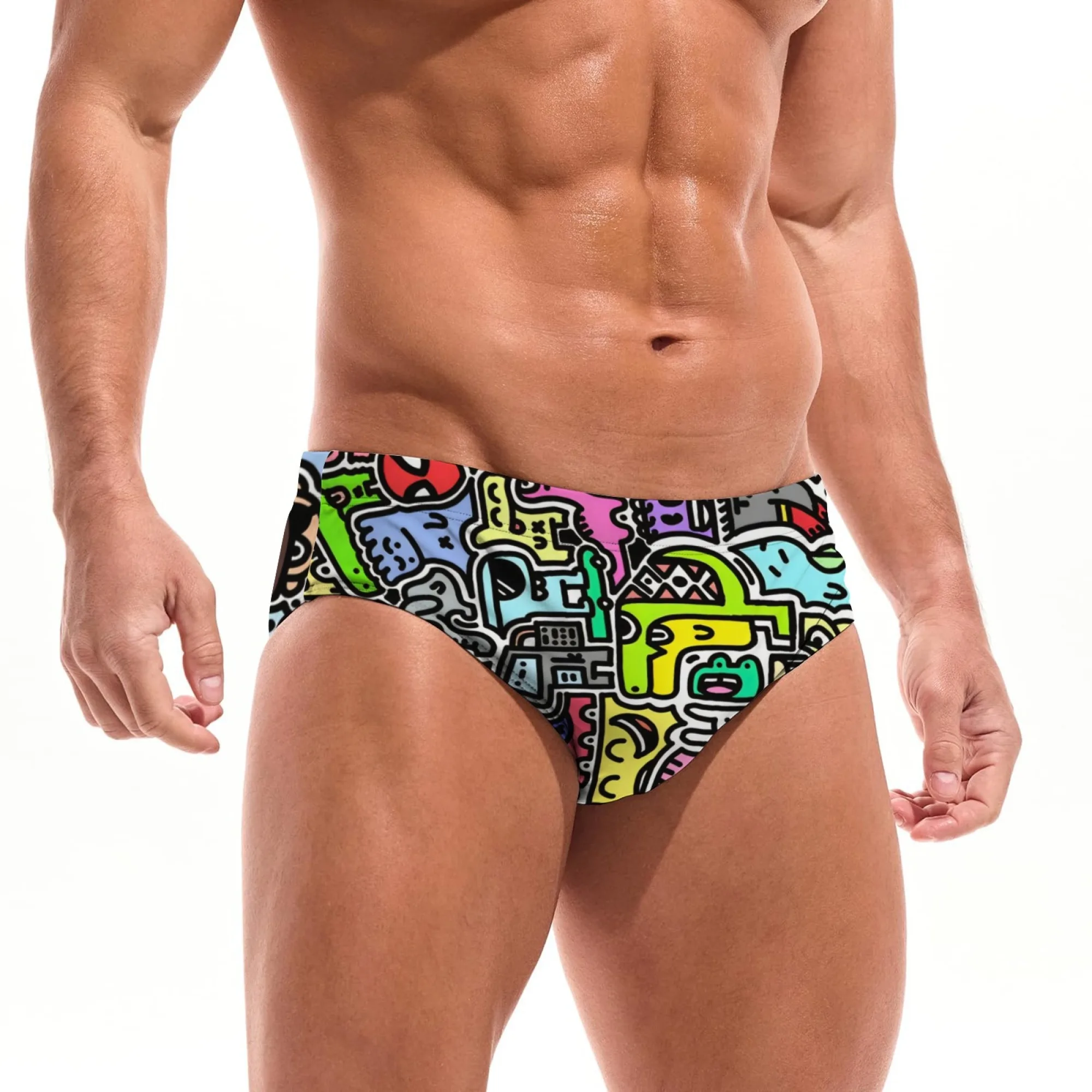 Graffiti Monster Swim Trunks Slim Fit Durable Men's Drawstring Triangle Trunks Water Park Island Sunbathing Men's Vacation Gifts