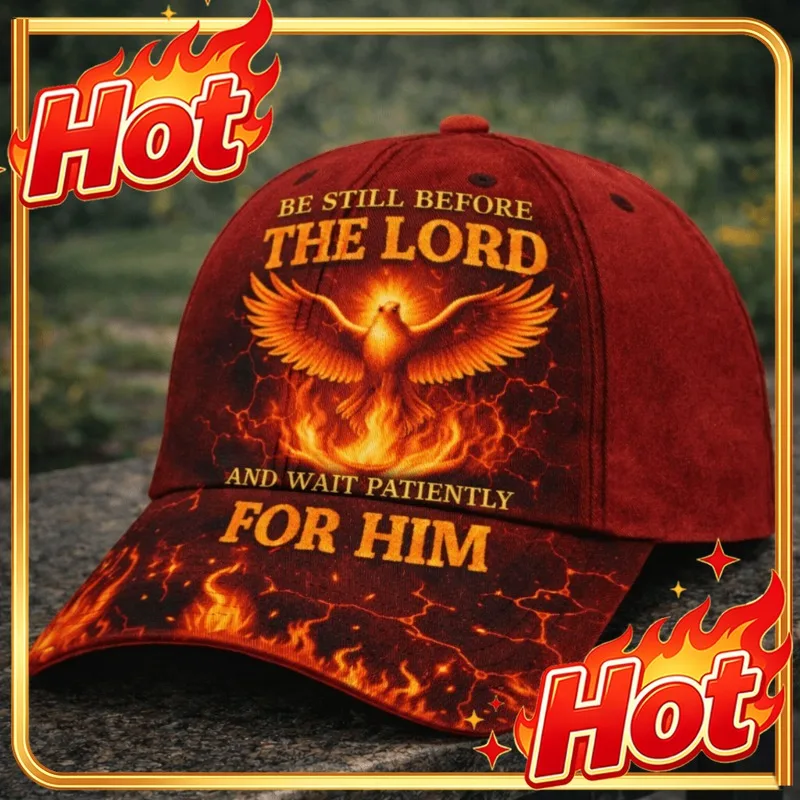 Custom Christian Baseball Cap With 'Silence Before Jehovah' Scripture And Flame Dove Pattern - Adjustable Red Cap, Suitable For