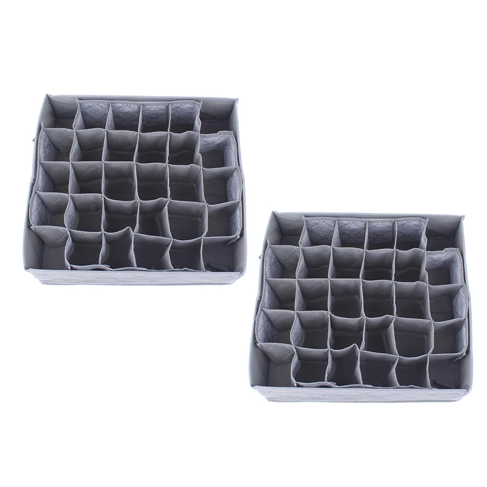 

2pcs Non-woven 30 Slots Grids Underwear Briefs Socks Srorage Case Organizer Container without Lid Removable for Home (Grey)