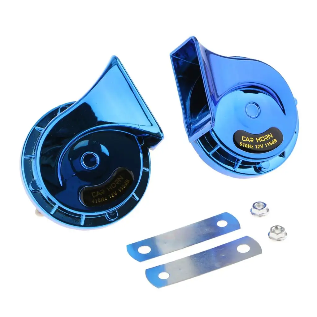 2x Car Electric Tone Dual-tone Snail Electric Horn General Snail Horn Blue