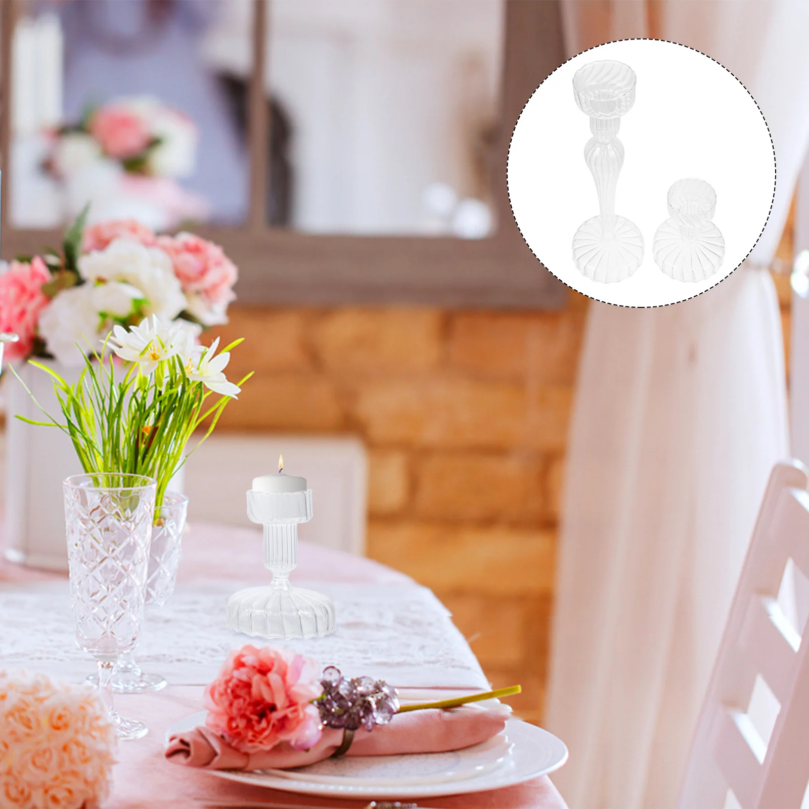 

2Pcs Striped Glass Holders Creative Standing Candlesticks Home Decor Decorative Ornament Gift Idea Striped Holder