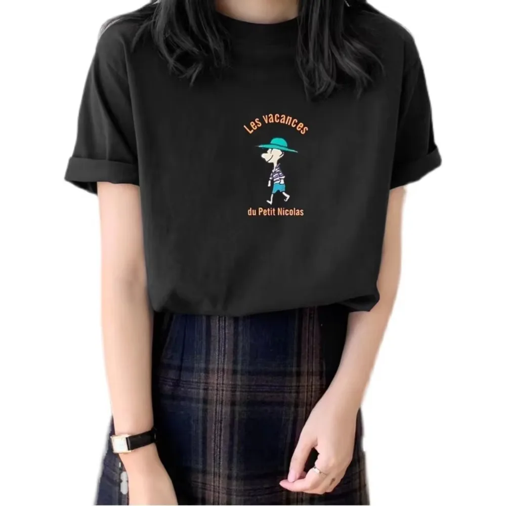 فضفاضة تناسب جولة Ne Ort Sve المرأة تي شيرت القطن الكرتون طباعة الكورية Sle الصيف أعلى ل حجم كبير تنفس الجلد ودية #1