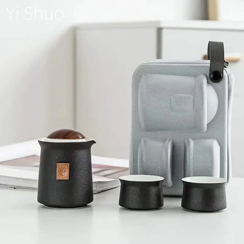 

Portable Kung Fu Travel Tea Set Ceramic Mini Set One Pot Two Cups Car Outdoor Tea Water Separation Travel Tea Set Gaiwan