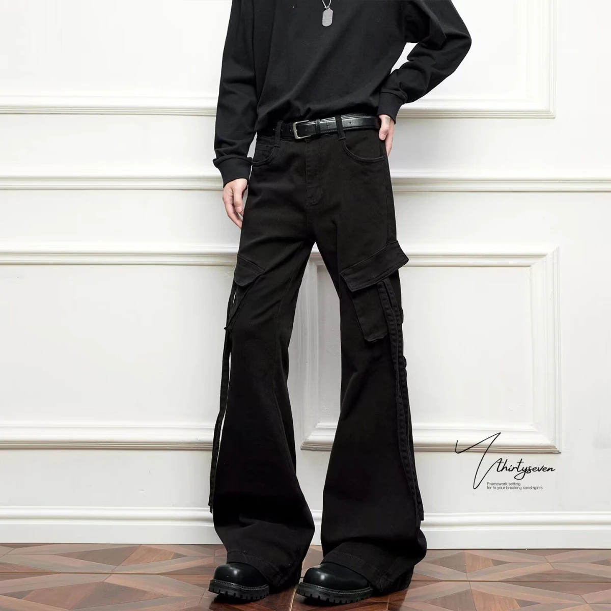 

Мужские джинсы American Sle Cleanfit: плиссированные, расклешенные, повседневные, в стиле хип-хоп, свободные, прямые, длинные, для подростков, модные