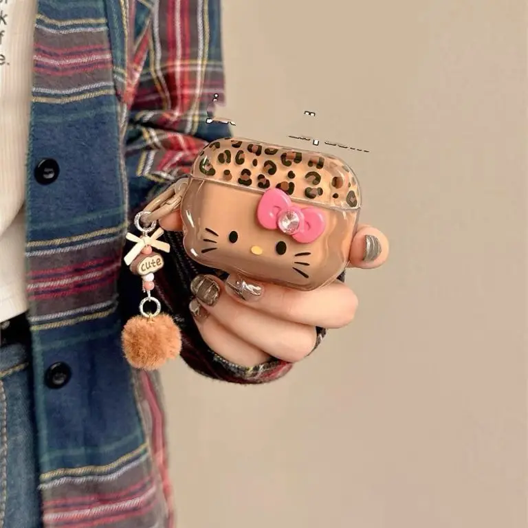 

Cute Coffee Leopard Print Kitty Case for Airpods Pro3 Protective Case for Airpods Pro 2 3 4 Pro2 Sillione Cover with Keychain