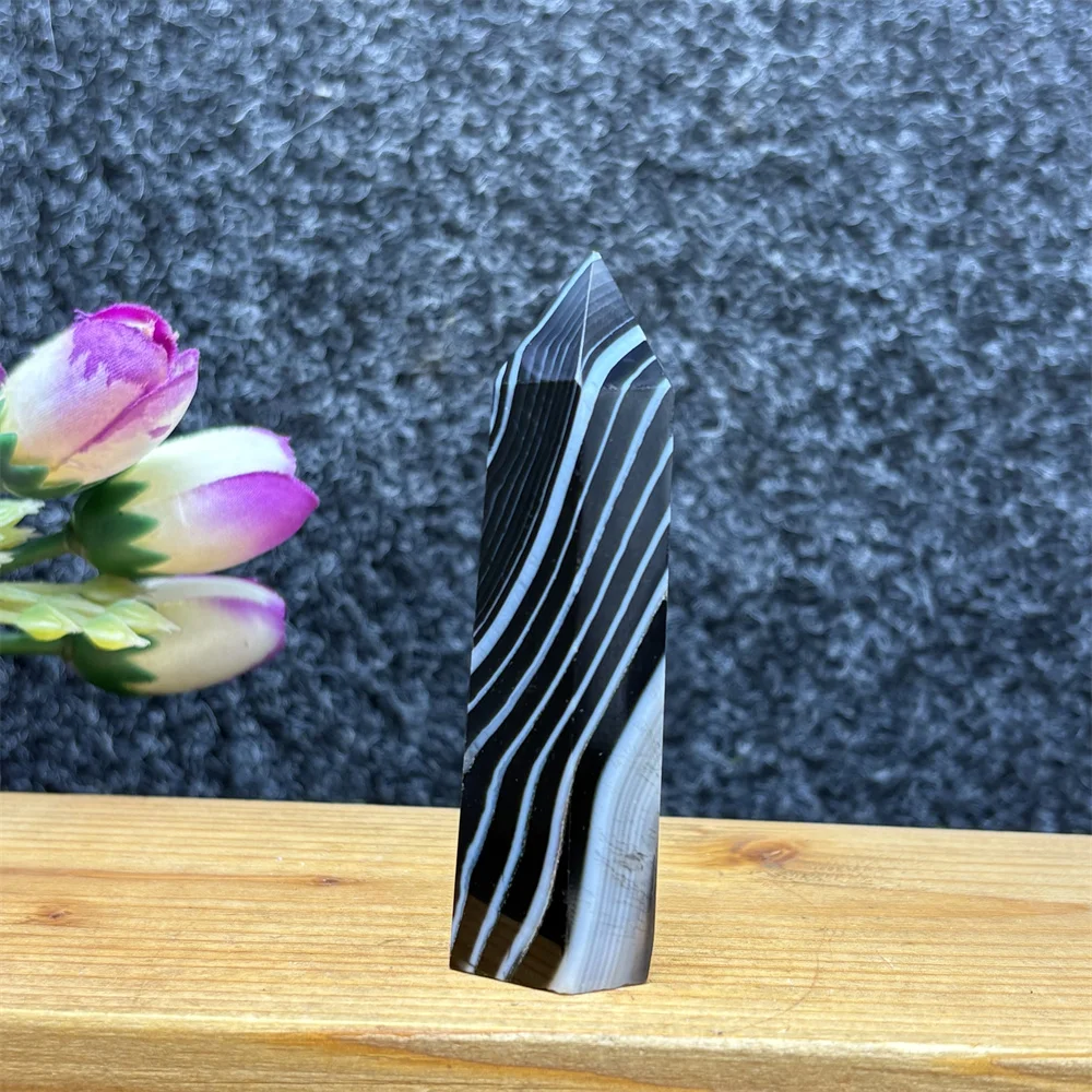 Natural Black Striped Agate Wand Reiki Healing Crystal Obelisk Home Decor Feng Shui Spiritual Meditation Gift Wizard Sacrifice