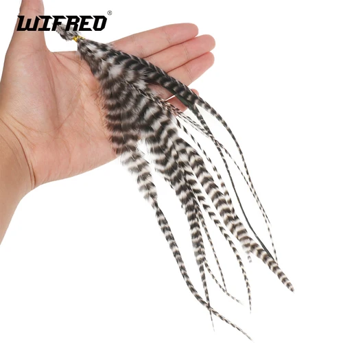Wifreo, 10 Uds., plumas naturales para atar moscas en blanco y negro, plumas de pelo de gallo Grizzly para atar insectos lanosos Streamer