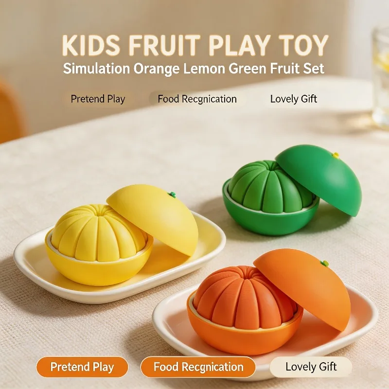 1pc 3D Printed Simulation Orange Stress Relief Toys Cute Orange Lemon Green Fruit Desk Ornaments,Creative Ornament Fidgets Toys