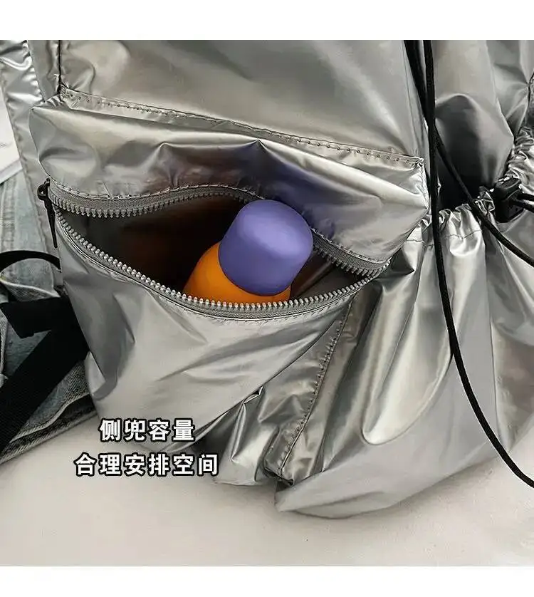 Bloom Sier Backpack Women Haruku Drawstring Pu Leather Large Capacity Backpacks Schoolbag Student Retro Y2k Mochila