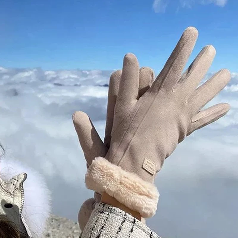 قفازات شتوية سميكة للنساء، قفازات جلدية دافئة بسيطة وعصرية، واقي شاشة لمس للدراجة الخارجية، قفازات دافئة دافئة