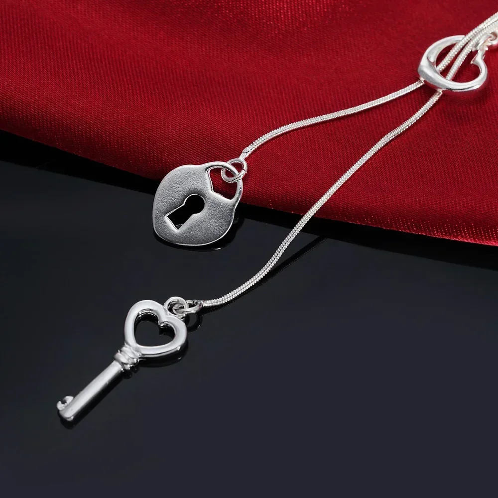 Hot 925 Sterling Silver Popular Brands Heart Lock Key Necklace For Women Fashion Luxury Wedding Party Jewelry Holiday Gift