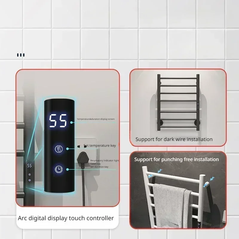 Toallero de baño nuevo, toallero eléctrico de acero inoxidable, estante de secado con calefacción inteligente y temperatura constante