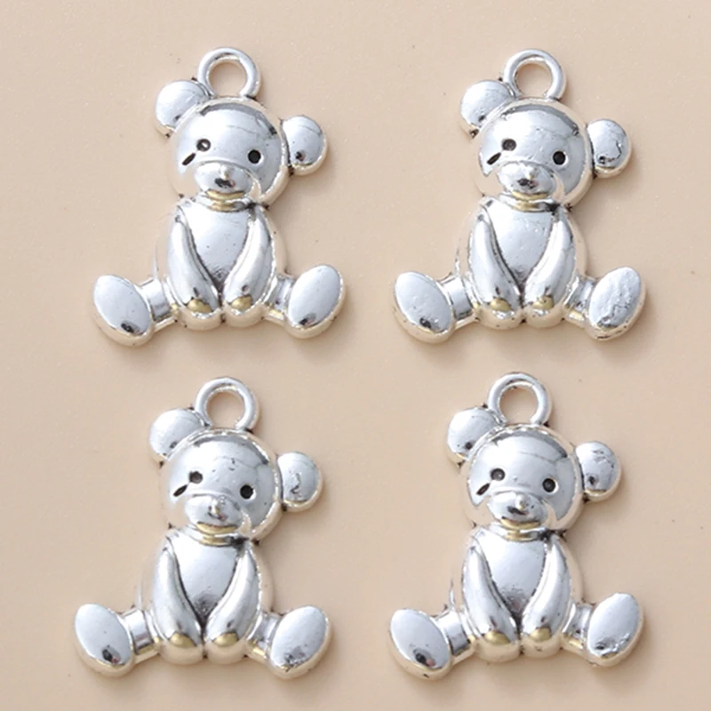 15pcs Cute Little Bear Alloy Charms Silver Color Lovely Animal For Making Handmade DIY Jewelry Findings Accessories Findings