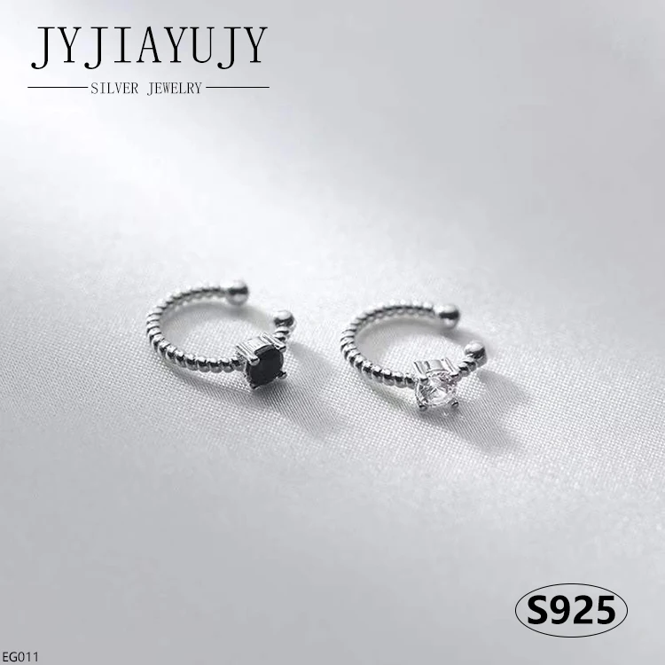 

JYJIAYUJY 100% Sterling Silver S925 Ear Clip-Ons Earrings A Black White Zircon Fashion Trendy Hypoallergenic Jewelry Gift EG011