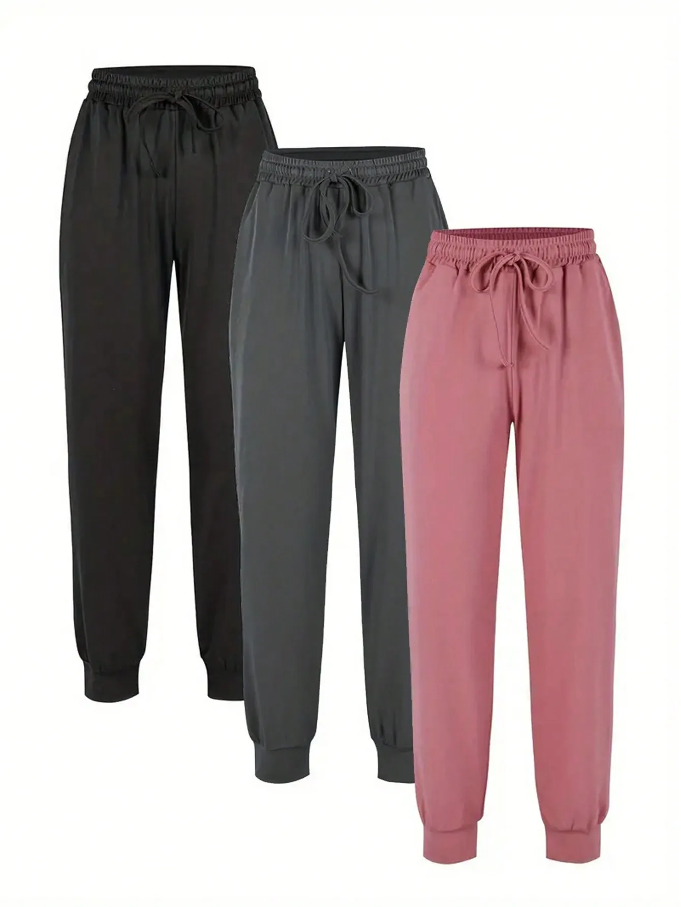 

Women's Solid Color Drawstring Jogger Pants - Casual Daily Wear for Spring Summer