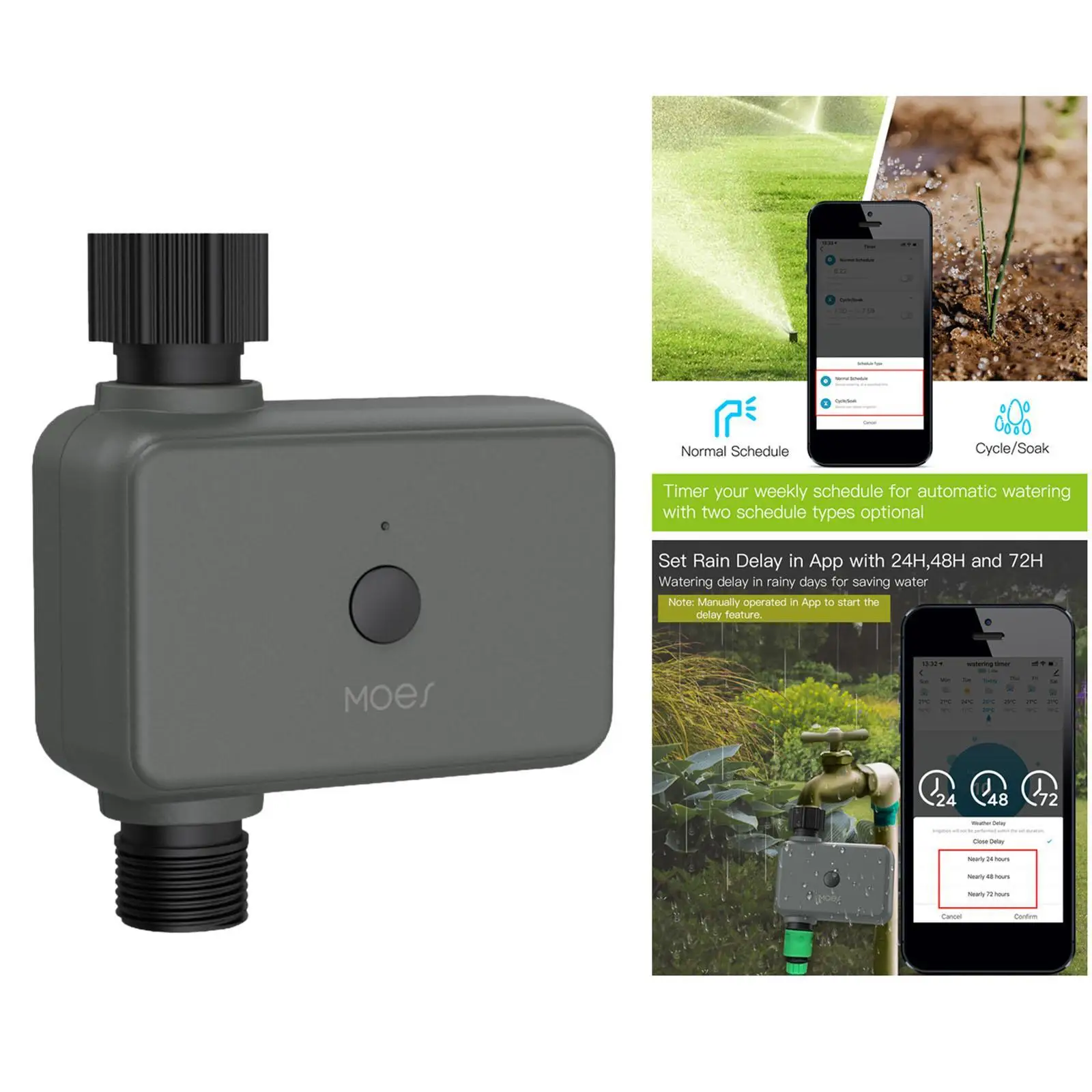 Waterproof Smart Irrigation Timer for Garden Hose Faucet Bluetooth App Control Automatic Watering with Rain Delay Programmable