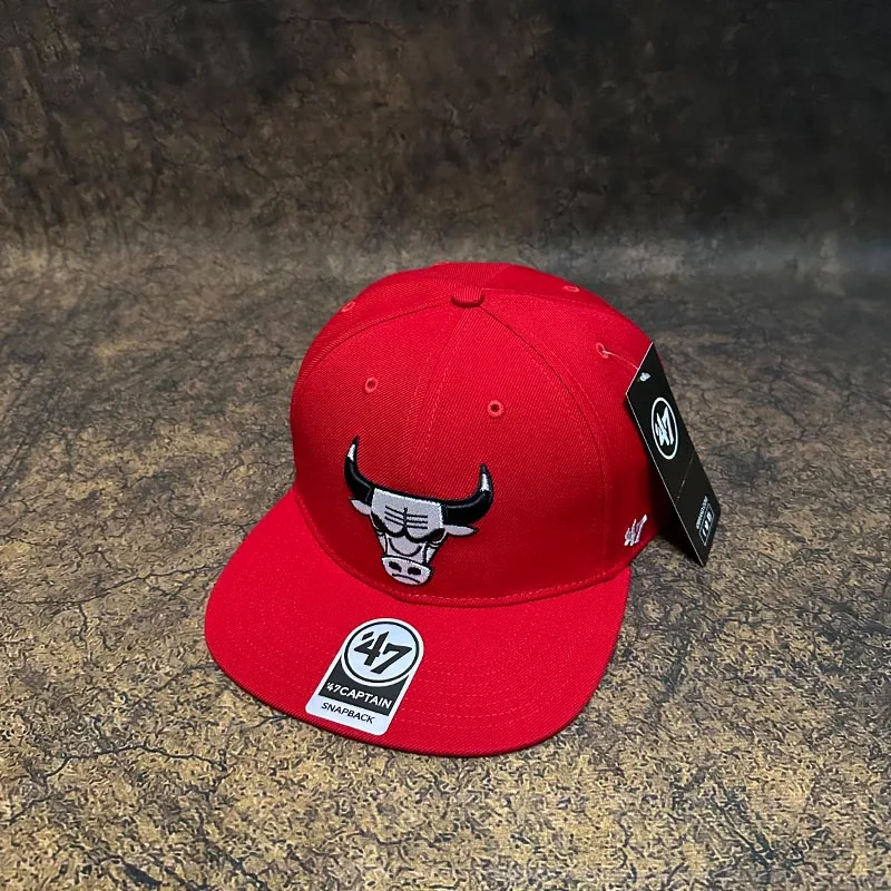 47brand Bull Baseball Cap Red Side Seam Label West Coast Sle Flat Brim Hat Hip-hop Hip Hop Hat Unisex